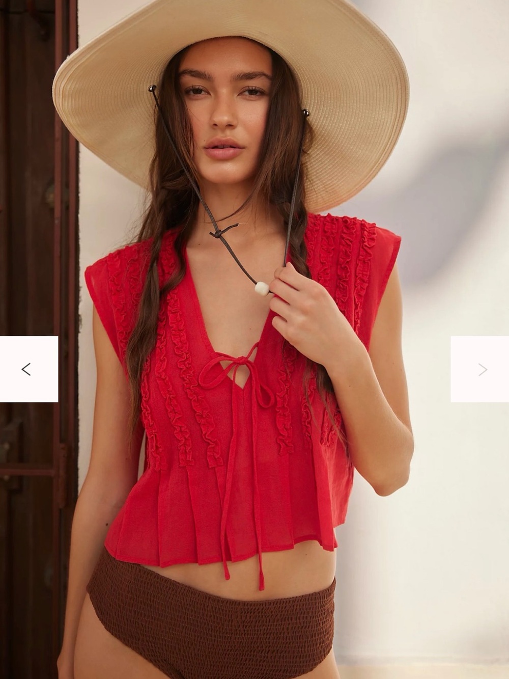 Free People Stunner Top Talking Roses Red Ruffle Tie Front Blouse NWT XS